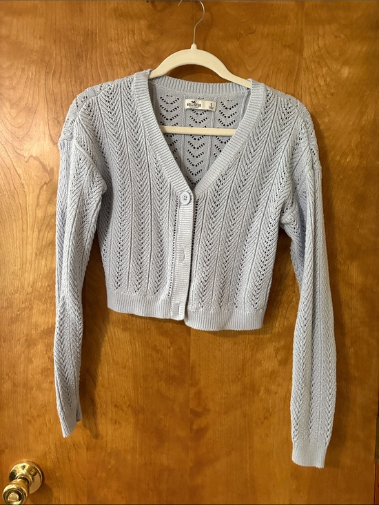 Hollister Sweaters - Hollister Pale Blue Cropped Open-Knit V-Neck Cardigan